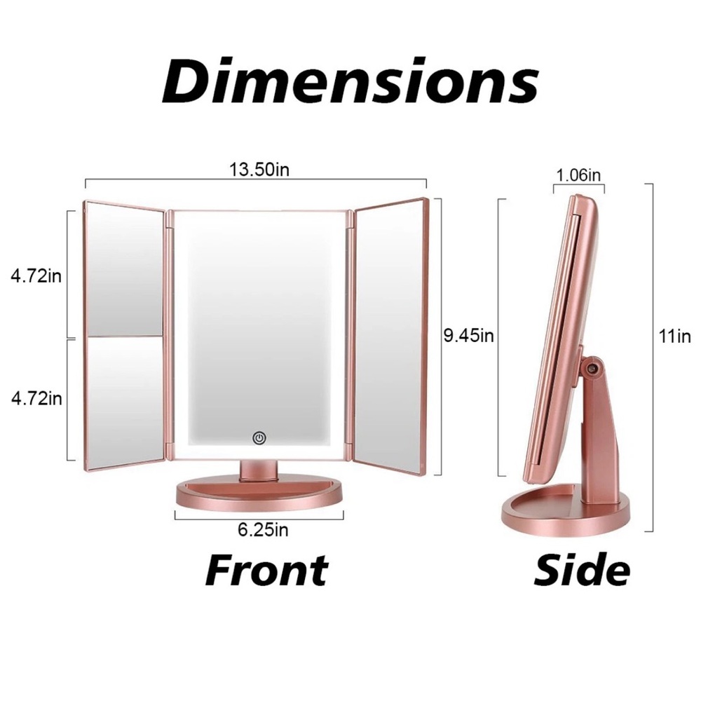 Makeup 3 Panel Vanity Mirror with LED
Lights, 1x 2x 3x Magnification, Dimmable - Picture 10 of 10
